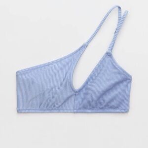 Aerie Shine Rib One‎ Shoulder Bandeau Bikini Top 
Size Large Monaco Blue NWT